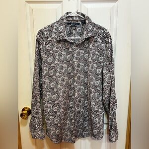 Perry Ellis Black and White Casual Button Down Shirt